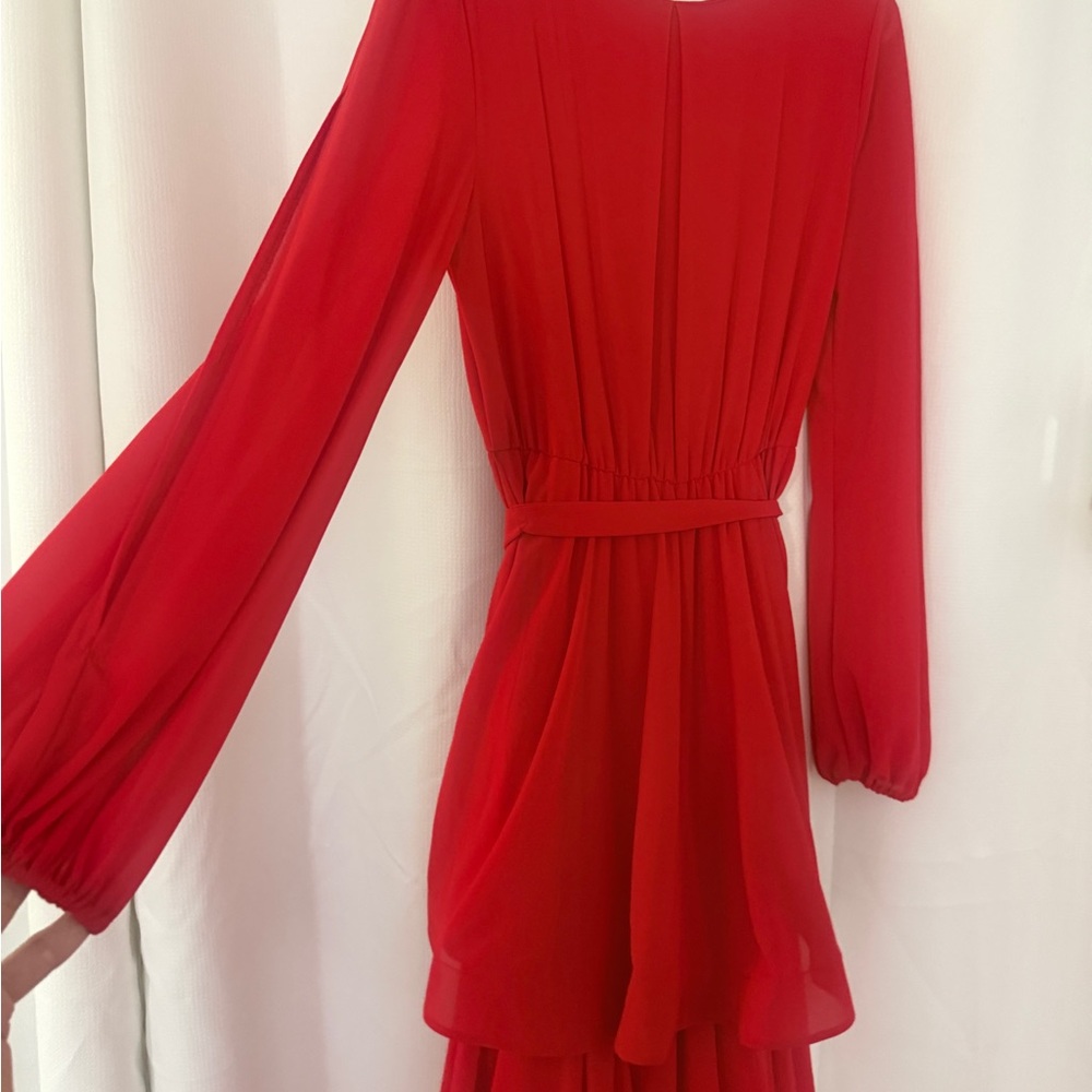 Elegant Red Long Sleeve Ruffle Maxi Dress - Picture 9 of 13